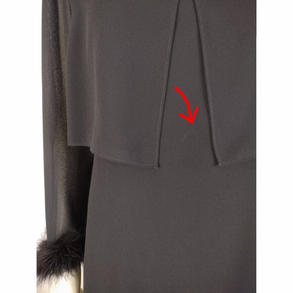 Vintage 1990s Patra Black Feather Cuff Cocktail Shift Dress Size 8P - Picture 10 of 12